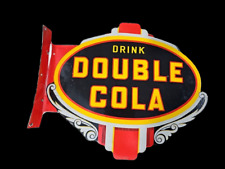 DRINK DOUBLE COLA FLANGE PORCELAIN ENAMEL SIGN 18 X 15 X 2.5 INCHES DOUBLE SIDED picture