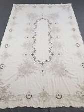 Vintage Cream Madeira Embroidered Cutwork Table Cloth 255x166cms picture