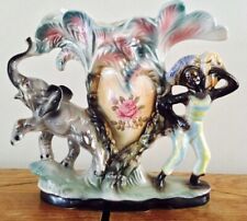 Sesto Fior Rare Antique Italian Hand-Painted Porcelain African Elephant Vase picture
