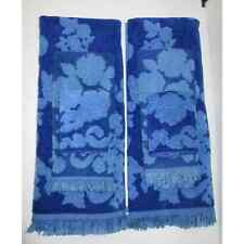 6 pc Vtg 70s Mid-Century Modern Cannon Monticello Blue Two Tone Floral Towel Set picture