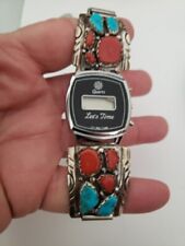 Old Pawn Wayne C Navajo Sterling Silver Turquoise & Red Coral Watch Tips picture
