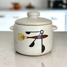 MCM Vintage 1960’s West Bend Bean Pot. Fork & Spoon Design Mid Century Stoneware picture