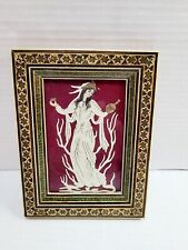 Vintage Persian Camel  Bone Folk Art Picture Painting Marquetry Mosaic Frame  picture
