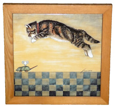 Lowell Herrero Cat Mechanical Mouse Framed Art Tile Vandor Vintage picture