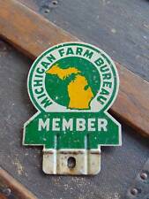 vintage tin litho LICENSE PLATE ADVERTISING TOPPER michigan farm bureau member picture