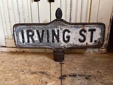 Vintage Street Sign Embossed Metal Cast Iron New York City Irving St. picture