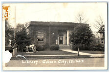 Gibson City Illinois IL RPPC Photo Postcard Library Building Cannon 1937 picture