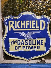 VINTAGE RICHFIELD PORCELAIN SIGN OLD GASOLINE POWER SERVICE GARAGE SHIELD 12