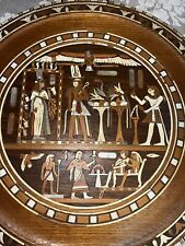 Egyptian Hand Made Ornate Inlaid Wall Hanging Wood Plate Needs Restoration VTG picture