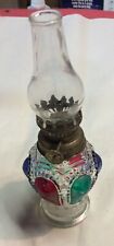 Vintage Oil Lamp Multicolored 8” Height Made In Hong Kong. picture