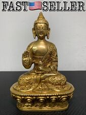 7” Brass Buddha Idol Statue Blessing with Sacred Kalash & Draped in Shawl picture