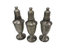 Vintage WEB Silver Weighted Glass Center Pewter Salt & Pepper Shaker Set 5 1/4” picture