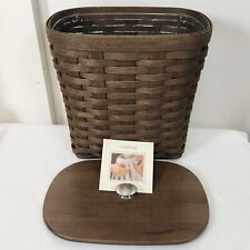 Longaberger 2007 Small Deep Brown Tapered Paper Waste Basket+Protector+Wood Lid picture