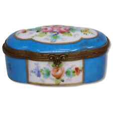 Sevres 1764 L Mark Porcelain Trinket Box Blue Floral w/ Gold France Antique picture