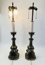 Pair of Vintage Mid-Century Modern MCM Double Socket Brass Lamps 34” Tall picture