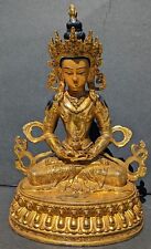 Vintage Tibetan Gilt Bronze Buddha on a Double Lotus Throne. 12” t. picture