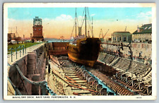 Portsmoutn, New Hampshire - Naval Dry Dock, Navy Yard - Vintage Postcard picture