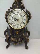 Vintage Faux Brass Metal Mantel Clock Works Victorian Style Quartz Battery Power picture
