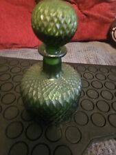 Vintage Emerald Green Glass Diamond Pattern Decanter with Stopper picture