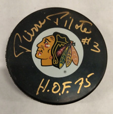 Pierre Pilote- Autographed Chicago Blackhawks Logo Puck With Hof Inscription picture