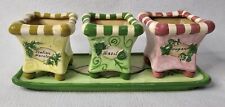 Vintage Alicia Tormey Designs Ceramic Herb Footed Planter Set Hand Painted. picture