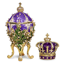 Purple Lilies of the Valley Faberge Egg Replica Extra Large 5.9 inch + Crown picture