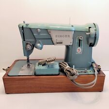 Vintage 1961 327J Turquoise Singer Sewing Machine w/ Foot Pedal + Case Working  picture