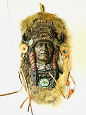 Vintage Native American Plaque Wall Decor with Fur And Feather picture