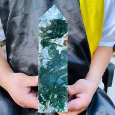 4.09lb Natural Moss Agate Quartz Obelisk Tower Crystal Wand Point Healing Decor  picture