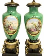 Lamps, Table, Sevres Style Vases, Pair of Gorgeous Green Hand-Painted Vases picture