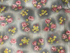 True Vtg Fabric Pink Yellow Floral Roses 36” W 3 Yds  picture