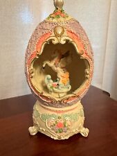 90s Nostalgic Child Girl Music Box Resin Lavender Easter Egg w Pegasus Horse  picture