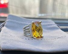 David Yurman Sterling Silver 20x15mm Wheaton Ring Lemon Citrine & Diamond Sz 7 picture
