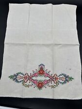 Vintage 60-70’s Cross Stitch Kitchen Tea Towel  20 X 14 1/2 Cottagecore Stain picture