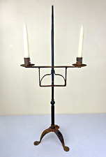 Antique Wrought Iron Adjustable Candelabra Double Candle Holder Black Patina 25