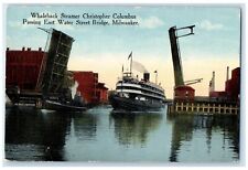 c1920's Whaleback Steamer Christopher Columbus Passing Milwaukee WI Postcard picture