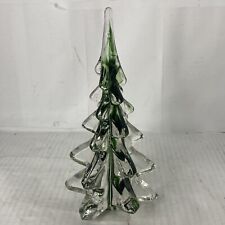 Vintage 8” Tall Art Glass Pine Christmas Tree Clear and Green Swirl picture