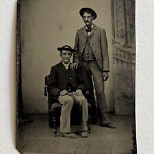 Antique Tintype Photograph Handsome Dapper Men Great Attire Hats Affectionate picture