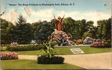 Moses Kings Fountain Washington Park Albany NY Postcard Linen Unposted 1669 picture