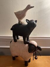 VTG Folk Art/Country Hand Painted Totem Farm Figurine /Sheep/Dog Or Pig/Duck picture