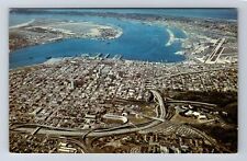 San Diego CA-California, Aerial View San Diego and Harbor, Vintage Postcard picture