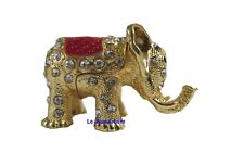 Bejeweled Small Gold Elephant Hinged Metal Enameled Rhinestone Trinket Box picture