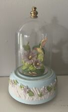 GLAMA Music Box  Hummingbird/Flowers Plays Song “Memory” Etched Glass Dome picture