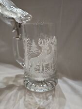 Vintage FIYE Italian Crystal Etched  Whitetail Deer w Pewter Lid  made  Germany picture