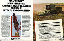 1983 2pg Print Ad of John Deere 8820 Titan Combine Tractor Texas Sorghum Field picture