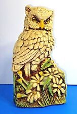 Vintage 1980s Orzeck Ware MA Terrestone Great Horned Owl on Daisies Flowers 80s picture
