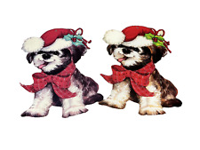 Vintage Christmas Puppy Dog Die Cut Paper Decorations Santa Hat  12” Eureka USA picture