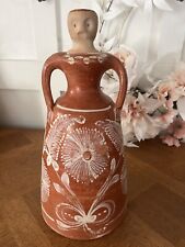 Vintage Mexican Terracotta Pottery Jug Woman With Florals picture