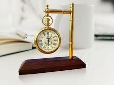 Nautical Marine Brass Anchor Hanging Clock And Desk Clock With Wooden Base Gift picture