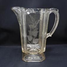 EAPG Antique Elegant Glass Pitcher Square Etched Footed picture